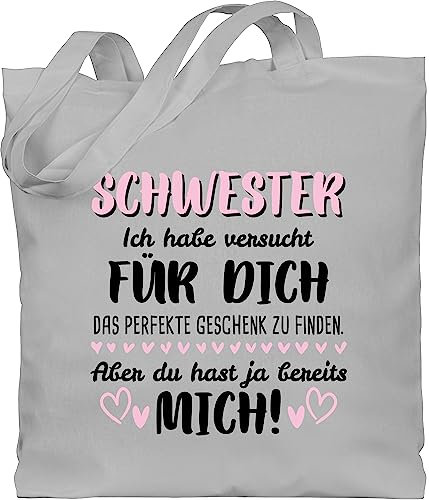 Baumwolltasche - Taschen - Schwester versucht perfekte Geschenk zu finden - Unisize - Hellgrau - geburtstag schwestern geschenke sister beste tasche für schwesterherz ich habe beutel eine sisters