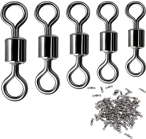 Tadipri 200 Stücke Karabiner Wirbel Angeln Forelle 5 Größe Angelwirbel Solide Ringe Tonnenwirbel Angel Wirbel Wirbelkarabiner Salzwasser Wirbel, Angelzubehör Wirbel 4# 6# 8# 10# 12#