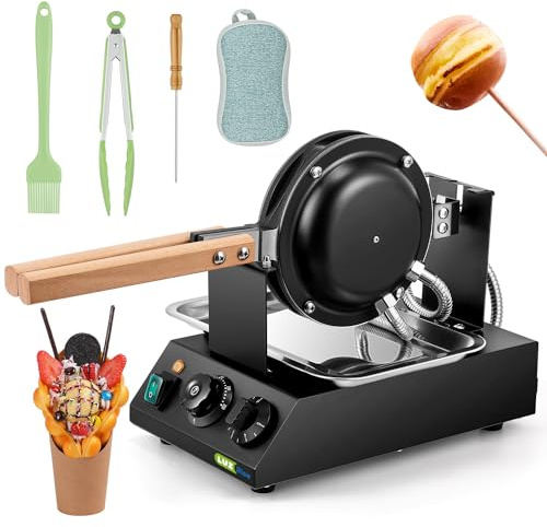 Luzrise 1400W Bubble Waffle Maker Non-stick Electric Waffle Iron Machine 360° Rotate 482℉/250℃ 3Min Fast Heating with 4 Accessories（Brush/Clip/Picker/Dishcloth）