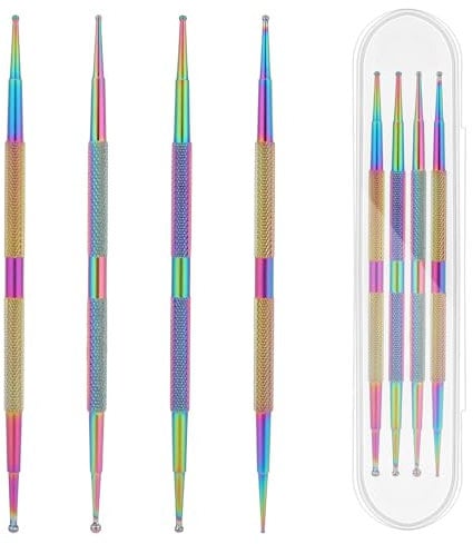 Dotting Tools,4 Pcs Professional Ball End Nail Art Tools Nail Art Brushes Nail Design Tools Stailess Steel Dotting Pen Tool Nail Art Kit Rhinestone Picker Tool Pottery Tools Polymer Clay Tools (Colorf