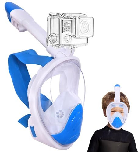 Wsobue Snorkel Mask for Kids,Full Face Diving Mask Anti-Fog, Anti-Leak Dry Top Snorkel Set for Children Aged 5-14 (Sky Blue XS for Kids)