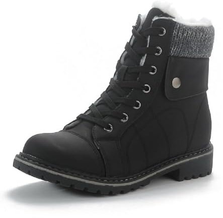 Pogolino Damen Stiefeletten warm gefüttert Boots Schnürstiefeletten Winter Schuhe DB1 Schwarz 38