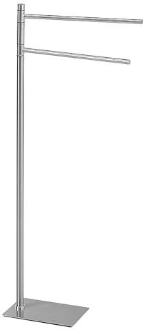 Gedy Seul Piantana Portasciugamani da Terra con 2 Bracci Finitura Spazzolata, Piantana Portasalviette Bagno in Acciaio Inox e Cromall, Base Rettangolare in Resina, Misure L14xP34xH83,5cm Peso 2,48kg