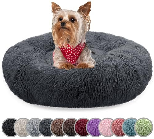 bluzelle Hundebett für kleine Hunde & Katzen, 50cm Hundekissen Rund Donut Kissen Hundekorb Plüsch, Katzenbett Flauschig Katzenkissen Waschbar rutschfest Weich, Farbe:Dunkel-Grau