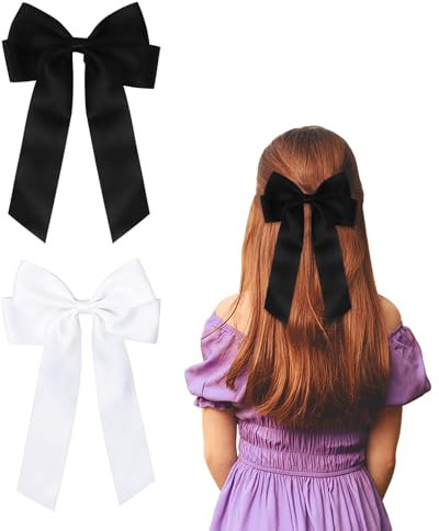 2 Stück Haarschleife Haarspange Mit Schleife, Schleife Haare für Mädchen Damen(Schwarz, Weiß)