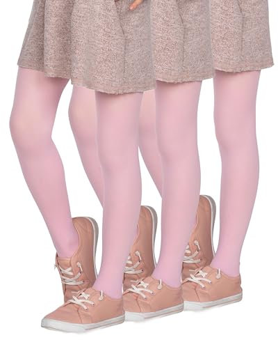 looksy Set di 3 collant opachi per ragazze 40-DEN in morbida microfibra per bambini collant a piedi casual danza scuola balletto 3-12 anni, Rosa, 3-4 Anni
