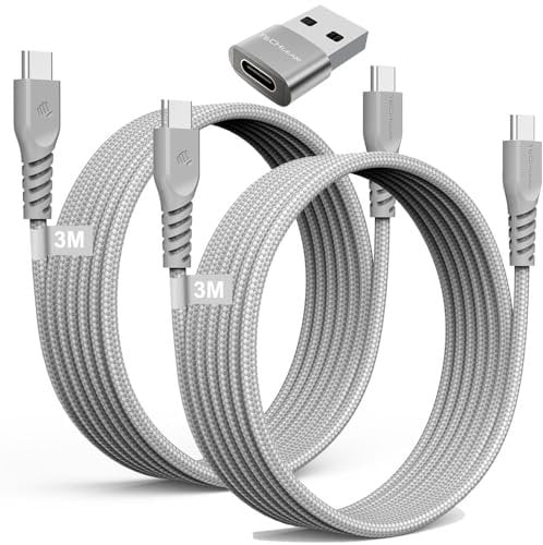 USB C to USB C Long Charger Cable 60W (3M+3M+Adapter) STRONG Braided Type C to C Cable Fast Charging Data Lead Compatible with iPhone 15, iPad Pro 2022, iPad Air 4/5, Samsung S24/S23/A54, Honor,Switch