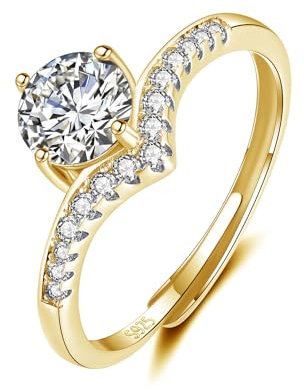 Deyanse Silver Rings for Women Ladies Bride, 925 Sterling Silver Love Promise Round Cubic Zirconia Ring, Adjustable Open Gold Eternity Romantic Wedding Ring, Gift for Valentine's Day Anniversary