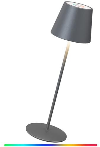 MALUX Tischlampe Kabellos, Dimmbar LED Akku Tischleuchte, Touch-Control Warme Lichtfarbe 3000K+RGB Metall Outdoor Tischlampe IP54 Wasserdicht für Restaurant, Camping, Balkon, Garten (Grau 1 Stück)