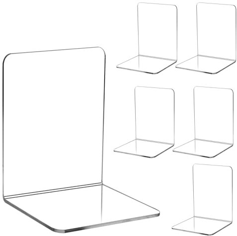 Otauoaea Lot de 6 Serre Livres en Acrylique Transparent, Cale Livre Serre Livre Original Serre-Livres pour Chambre à Coucher, bibliothèque, Bureau, école et Bureau