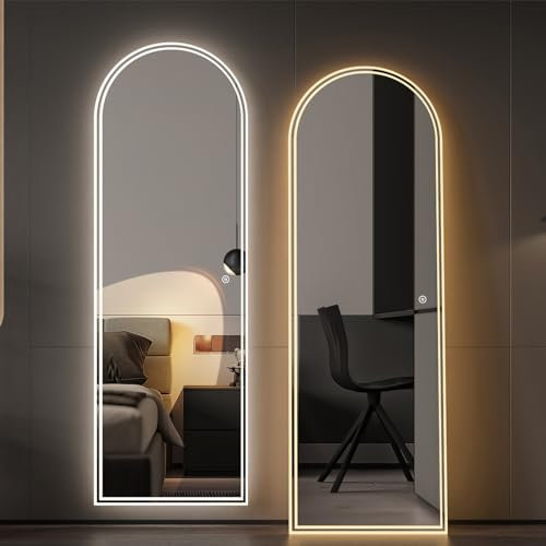Boromal LED Ganzkörperspiegel mit Beleuchtung 150x50cm Standspiegel mit Beleuchtung Bodenspiegel 3 Lichtfarbe Dimmbare LED Wandspiegel Schminkspiegel Kosmetikspiegel mit Touch-Schalter