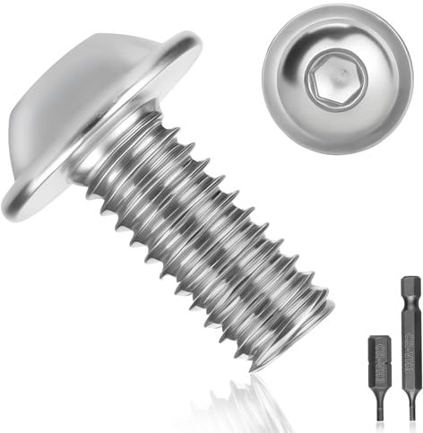 25 tornillos de cabeza alomada M5 x 12 tornillos de acero inoxidable A2 V2A, tornillos de cabeza plana ISO 7380, tornillo de cabeza alomada, tornillos de rosca completa con brida, hexágono interior y