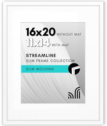Americanflat 16x20 Polished Perspex Photo Frame 11x14 with Mount or 16x20 Without Mount Thin Frame for Wall Decor Streamline White | Polished plexiglass front, hangs vertical or horizontal, sawtooth hangers included, secure turn-tab backing