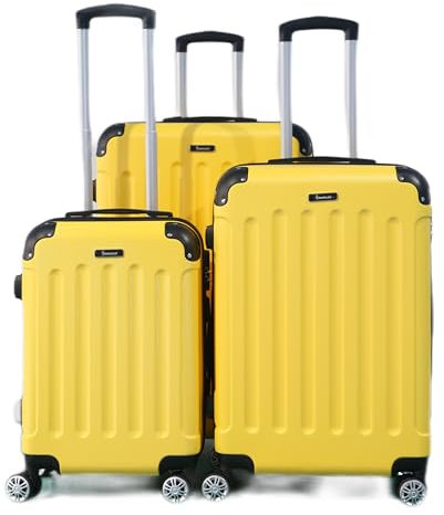 Reisekoffer Koffer 3 TLG Hartschale Trolley Set Kofferset Handgepäck Gepäck Reisetasche Gelb