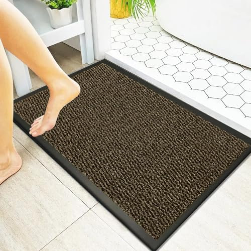 Nonslip Rubber Door Mat for Bath, Kitchen Entrance Front or Back Door Mat - Water Absorbent Dirt Trapper Runner Rug Machine Washable Floor Mat - 90 x 150cm, Brown