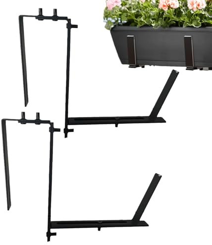 Soportes de jardinera para barandilla, soporte de jardinera, 2 soportes de caja de flores de hierro resistente, soporte de jardinera con capacidad de 90 libras, para terraza, jardines, patio,