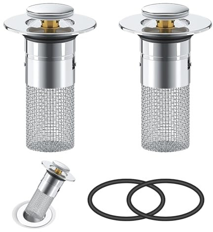Tappo Lavandino Bagno, 2 Pezzi Tappo per Lavandino del Bagno,Tappi Bidet Universale Pop Up,Tappo di Scarico con Filtro Anti-Intasamento (Rimovibile) per vasca da Bagno, Cucina(36-40 mm)