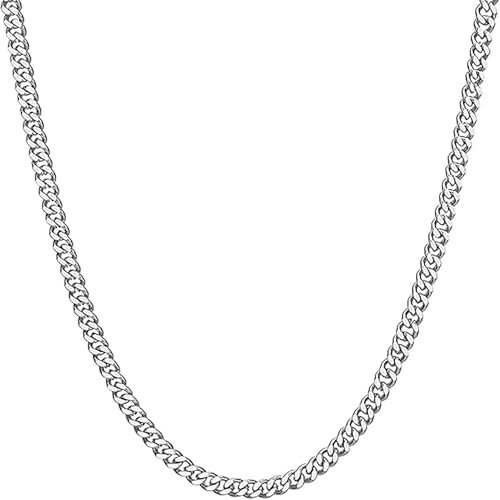 ShiWuYou Herren Damen Edelstahl Silber, Kubanische Gliederkette, 5mm Breite, 50cm Länge, Klassische Kette, Hummerschließe, Unisex, Fashion Cuban Chain für Männer/Frauen
