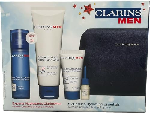 Clarins ClarinsMen Hydration Essentials Geschenkset | Inklusive Active Face Wash in voller Größe und Super Moisture Balm