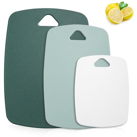 Chopping Board Set of 3, BPA Free Plastic Kitchen Cutting Boards, Dishwasher Safe Cutting Board, Multicoloured Chopping Board Set with Handle, for Vegetables and Fruits, Meat, Reversible Use