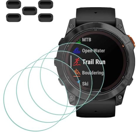 MTHGH Protector de pantalla de cristal templado Compatible con Garmin fenix fenix 7X Pro/ 7X Pro Solar [4 piezas] + tapones antipolvo 5 piezas, Dureza 9H libre de burbujas cubierta protectora
