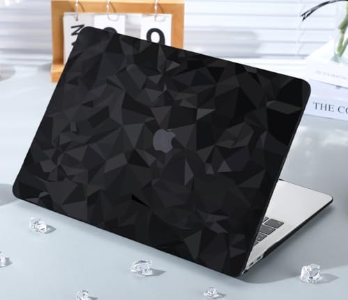 KEROM Case for MacBook Air 13 inch 2022-2018 M1 A2337 A2179 A1932, MacBook Air M1 Case, Abstract Geometric Triangle Seamless Design PU Leather Hard Shell & Keyboard Cover for MacBook Air 13.3'', Black