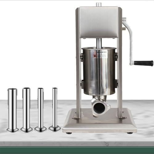 ylpddmm Wurstfüller, 2L/3L/5L/7L/10L/15L Liter Fassungsvermögen, 2 Gang Getriebe, Entlüftungsventil, 4 Füllrohre für Haushalt und Gewerbe,10L
