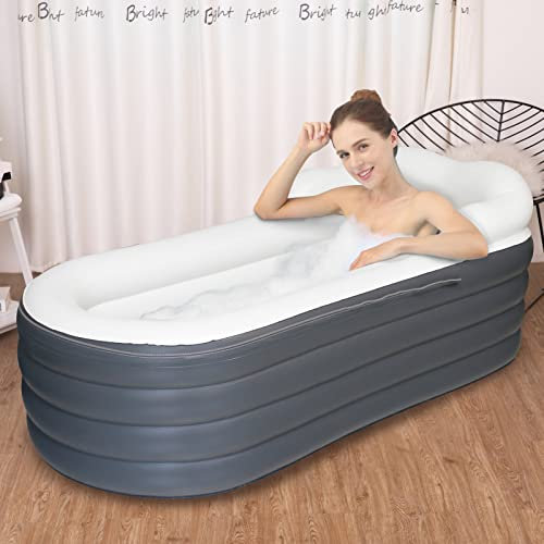 Aufblasbare Badewanne für Erwachsene Faltbare Eisbad Freistehende Eisbaden Tonne Für Erwachsene Spa mit Luftpumpe für Heiß (Dunkelgrau-1, 168x76x68cm)
