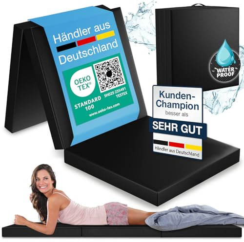 ELONEO Outdoor und Indoor Klappmatratze 90x200 cm, Campingmatratze wasserfest, 3-teilige Faltmatratze, 8 cm Höhe, Campingbett, Gästematratze schwarz