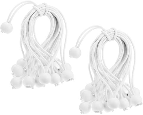 QWORK® 50 Piezas tensores Elasticos con Bola, 15 cm, Tensor de Goma, adecuadas para Tiendas de campaña, Lonas, pancartas, artículos para el hogar