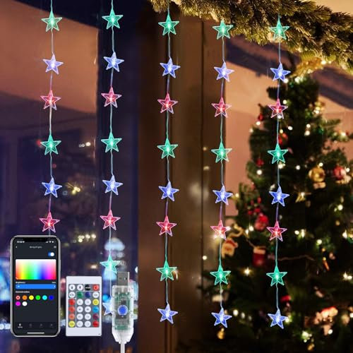 Aigostar Cortina Luces de Navidad Inteligente RGB 40 LED 1Mx1M, Cadena de Luces para Navidad Guirnalda Luces, Alimentación por USB, Sincronización con Música, Control de APP y Control Remoto