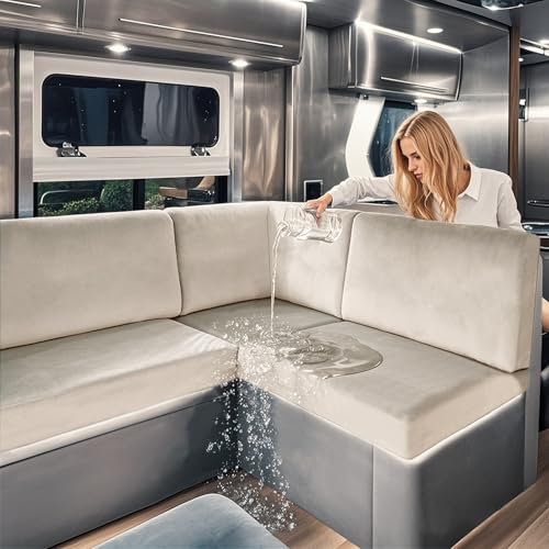 SYLC Wasserdicht Samt Bezüge Für Wohnwagenpolster, rutschfest Ersatzbezug Für Wohnwagen Polster Mit Gummiband Und Schnürung Sofa Sitzkissenbezug (Beige,W 160-200 cm, D 70-85 cm)