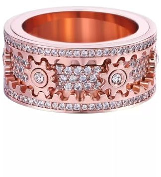 COBQB Handmade Anxiety Ring, Men's Women Engagement Rings, Fidget Rings for Women Mens, G11 Anxiety Stress Relieving Band Rings Couples Rotating Mechanical Gear Ring (Rose Gold, V)