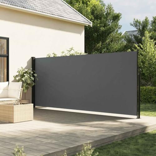 Myheimly Seitenmarkise, Wandmarkise mit PU-Beschichtung, Sichtschutz für Balkon Terrasse Garten, Windschutz Markise, Ausziehbar Polyester Anthrazit,160 x 600 cm