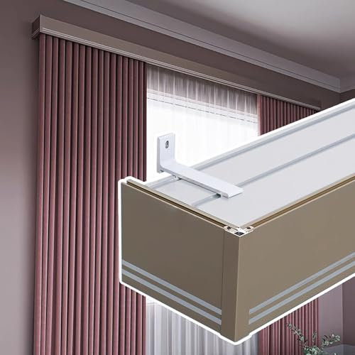 Vorhangschiene Kasten Seitliche Installation Vorhangkasten Baffle Rail Integrierte, Vorhang Querbehang mit Doppelschienen Dekorplatte, für Villa Wohnzimmer Schlafzimmer(Brown,600cm/236.2in/19.7ft)