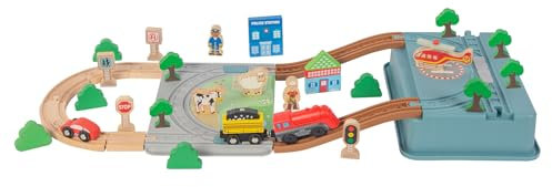 61 Stück Holzeisenbahn und Züge Pack Eisenbahn Anfängerset Kompatibel mit Thomas Passend für Eichhorn Zugset Kleinkinderspielzeug empfohlen ab 3 Jahren (40 Stück)