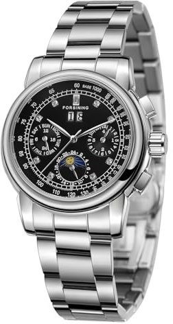 FORSINING Damen-Automatikuhr, selbstaufziehend, Kalender, Retro, Multi-Zifferblatt, Mondphasen-Armbanduhr mit Edelstahlarmband