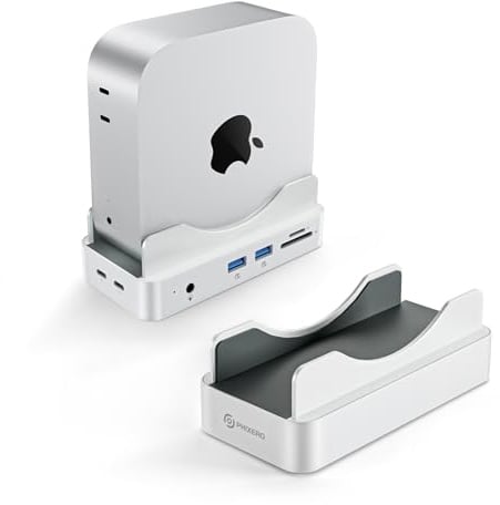 Phixero Base Mac mini M4 con carcasa NVMe SSD, hub de soporte de aluminio 6 en 1, lector USB-A de 10 Gbps, lector SD/TF, diseño que ahorra espacio.