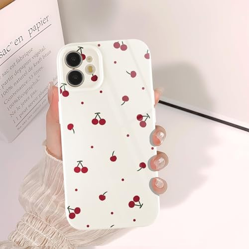 Phoona Cherry Case for iPhone 12 6.1, Preppy Vintage Girly Aesthetic Pattern Design, Raised Camera Protection Bumper Soft Slim TPU Shockproof Protective Cover for Girls Women