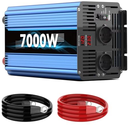 Convertisseur 3000W 7000W DC12V 24V vers 230V Onduleur Sinusoïdal Pur Prise UE pour Batterie Voiture Panneau Solaire avec Port USB Convertisseur Pur Sinus(12V 230V 7000W EU)