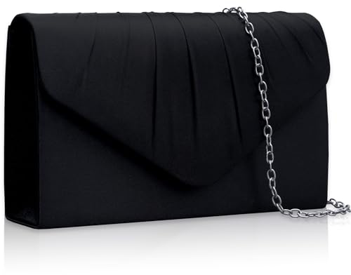 Larcenciel Damen Clutch, Weicher Satin Handtasche mit Kette, Klassisch Plissiert Abendtasche, Elegante Umschlag Tasche