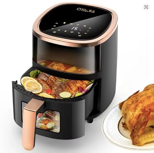 6L Digital Air Fryer with Smart Touch Display, 8 Preset Modes, 80-200°C Temperature Control, 60-Minute Timer, Black and Rose Gold