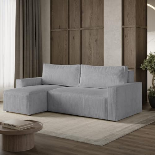 Dekori Möbel Komfortables, universelles Livio S Ecksofa mit Schlaffunktion und Bettkasten (Poso 02 - Cappuccino)