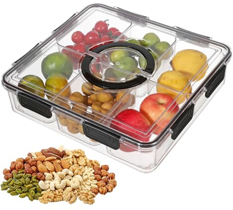 Genérico Snackle - Silicona PP PET De 13,31 Pulgadas | Fuente Para Servir Dividida Con 6 Compartimentos Y Tapa | Bandeja Para Servir | Almacenamiento De Alimentos | Hermética Para Refrigerios Para Us
