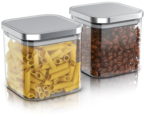 Arendo - Vorratsgläser 800ml mit Deckel Edelstahl - 2er Set - Behälter aus Glas – hitzebeständig – Vorratsdosen/Vorratsbehälter mit Edelstahl Deckel - luftdicht - für Müsli Zucker Mehl Kaffee