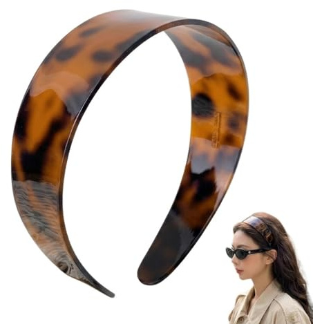 BCHMN Serre-tête Épais en Écaille de Tortue pour Femme - Bandeau Large 3,8 cm avec Dents Antidérapantes, Accessoire Cheveux Rétro en Acétate Confortable pour Quotidien et Fête (Écaille Foncé)