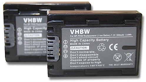 2 x vhbw Battery Set 500mAh for Camcorder Camera Sony DCR-SR75(E), DCR-SR77, DCR-SR77E, DCR-SR190(E), DCR-SR210(E), DCR-SR290(E), DCR-SX30