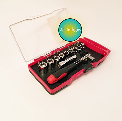 Jurmann Trade GmbH® 23-tlg. Werkzeug Satz Bit Set 1/4 Ratsche Knarre Nüsse Torx Schlitz