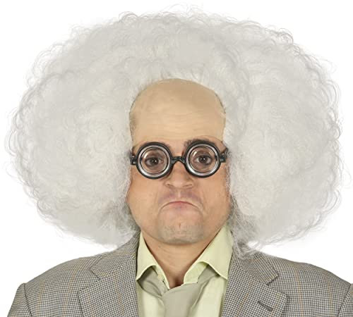 Fiestas Guirca Weiße Perücke auf Kappe Doc Brown Wissenschaftler verrückt