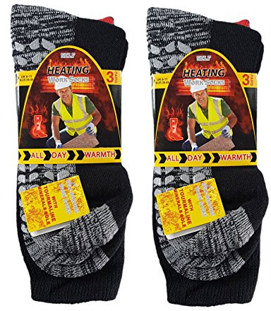 Sockstack 6 Pairs Of Men's Self Heating Work Socks, All Day Warmth Work Boot Socks, 6-11